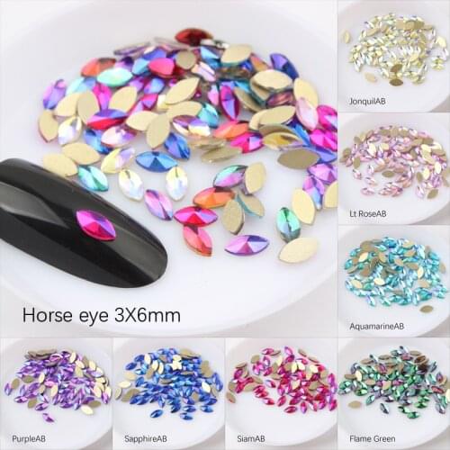 Hot sale Hosre eye Color AB 3x6mm Nail Art Rhinestones 17 colors Fancy Crystal stones 30/100Pcs For 3D Nail art decoration