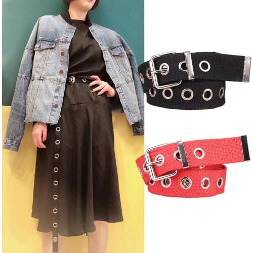 Harajuku Wide Belt Canvas Full Hole Buckle Belt Female Male Hot Waist Strap Belts for Women Men Jeans Super long PY82