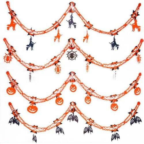 Halloween Paper Garland Banners Spider Witch Pumpkin Bat Pattern Festive Theme Party Atmosphere Decoration Banner