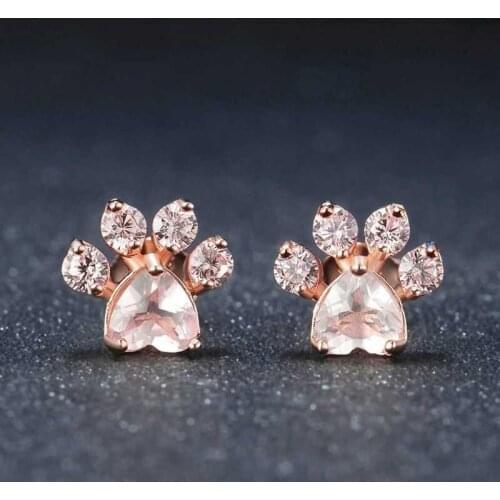 Exquisite Cute Cat Paw Stud Earrings for Women Crystal Earrings Rose Gold Stud Earrings Pink Claw Dog Paw Stud Earrings Jewelry