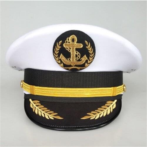 Navy Army Officer Cap White Captain Sailor Extended Brim Visor Hat for Flim Action Cosplay Party