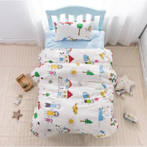 3Pcs Cartoon Cotton Crib Bed Linen Kit Baby Princess Bedding Set Includes Pillowcase Bed Sheet Duvet Cover Without Filler