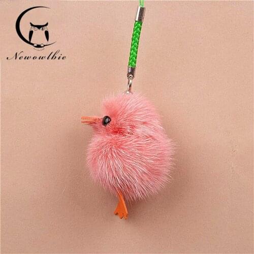 Copenhagen mink fur Mini duck ornaments Keychain Mobile phone accessories women Bag pendant jewelry Creative doll