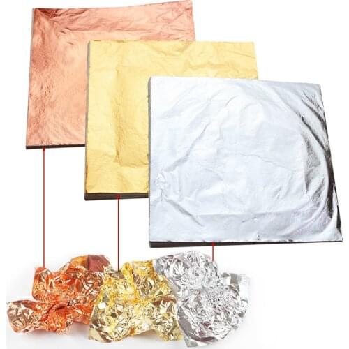 100Pcs Imitation Gold/Sliver/Copper Foil Art Craft Paper Leaf Leaves Sheets Metal Sheets Foil Paper for Gilding DIY Craft Decor