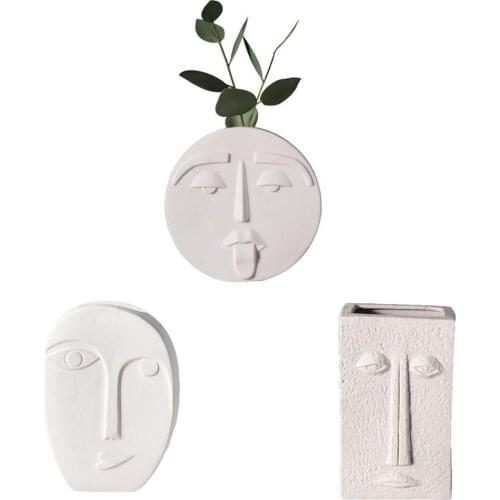 Nordic Creative Ceramic Art Human Face Vase Dried Flower Vases Decorative Indoor Plant Pot Living Room Bedroom Home Decoration