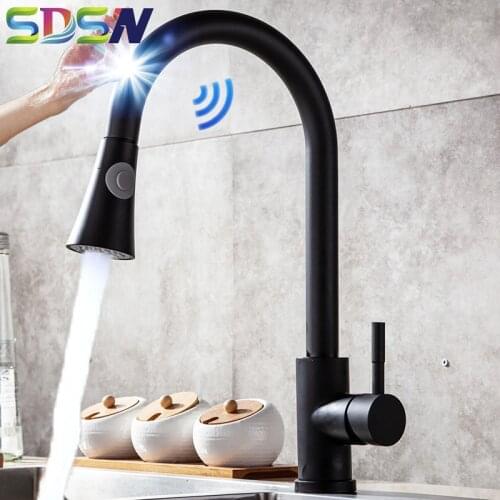 Black Touch Kitchen Faucet SDSN Single Leaver Pull Out Kitchen Mixer Tap Touch Control Kitchen Faucets Smart Sensor Kitchen Tap