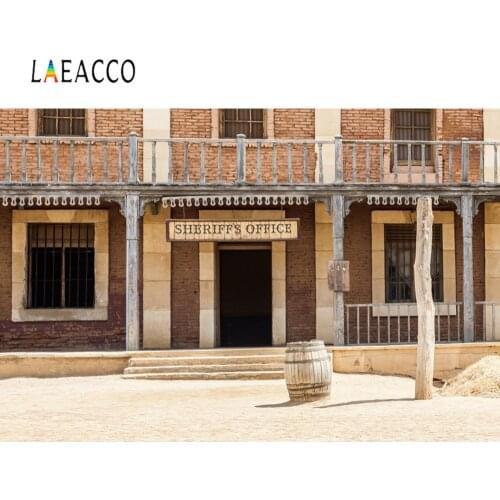 Laeacco US West Cowboy Old Police Sheriff Office Brick House Building Photo Backgrounds Photographic Backdrops For Photo Studio