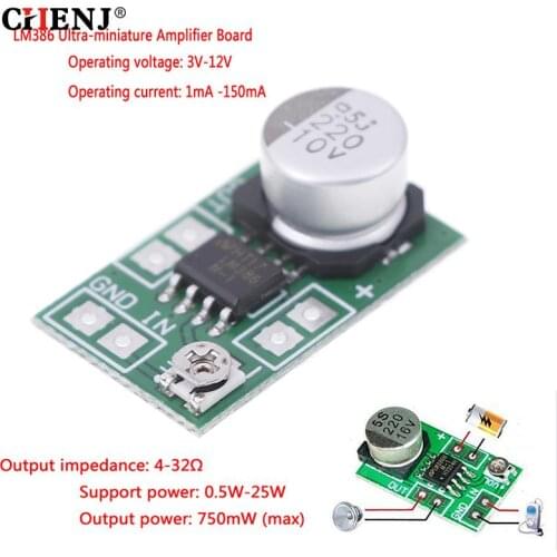 DC 3V~12V 5V 6V LM386 Mini Micro Audio Power Amplifier Board AMP Module 750mW