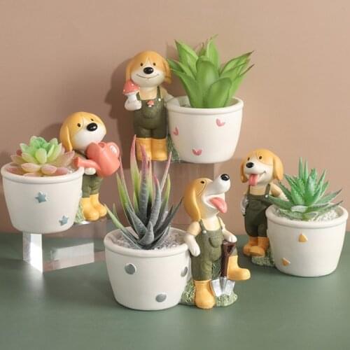 Cartoon Cute Dog Planting Flowerpot For Indoor Plants Gardening Flower Pot Living Room Desktop Decoration