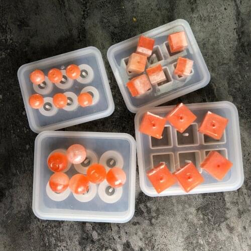 Diy 4-piece Set Crystal Epoxy Beads Silicone Mold With Hole Jewelry Cube Pendant Sphere Ice Tray Mold