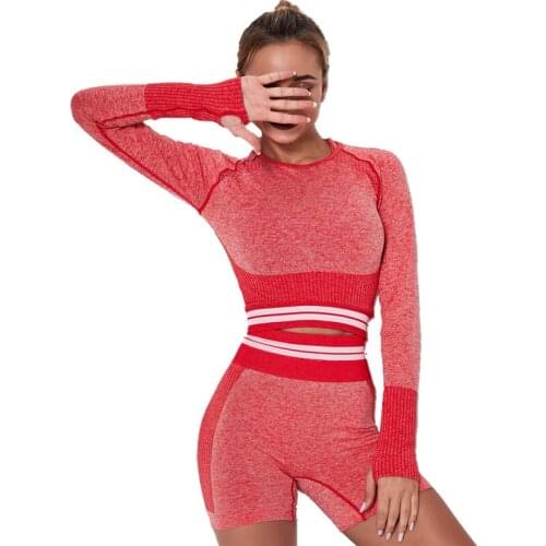 2020 New Set Female Sport Gym Clothes Women Fitness Shorts Set Sexy Hight Waist Shorts Women Seamless Sports Fitness Legging Set