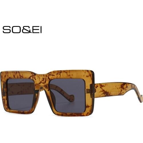 SO&EI Fashion Square Flat Top Sunglasses Women Vintage Brand Designer Gray Lens Sun Glasses Men Trending Retro Shades UV400