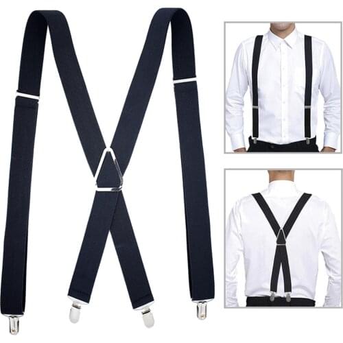 Solid Color Suspenders Braces with Clips for Women Men Adult X Back Adjustable Elastic Large Size Tirante Trousers Strap Bretele