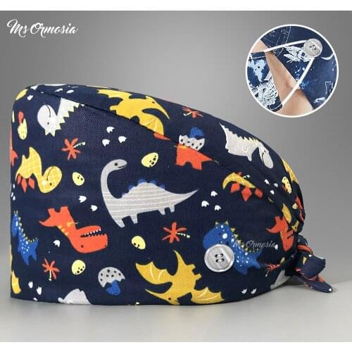 Wholesale adjustment Tieback 100% cotton Breathable medical hospital uniform custom scrub caps Surgical nurse caps with button