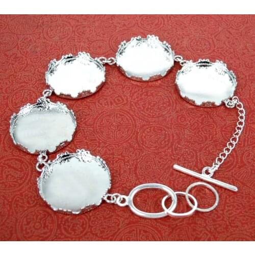 Blank Cabochon Base Bracelet Settings with Round Crown Bezel Tray Link Chain Bracelet DIY Jewelry Findings Silver Plated