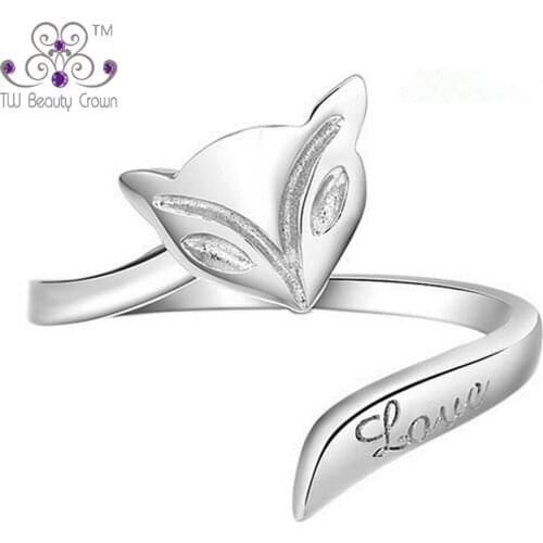 Real 925 Ssterling Silver Animal Fire Fox Rings For Women Girls Cute Resizable Little Tail Finger Rings Korean Fashion Jewelry