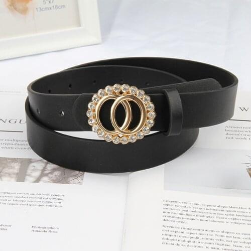 New Double Circle Rhinestone Snap Button Ladies Belt Simple Fashion Jeans Dress Decorative Belt