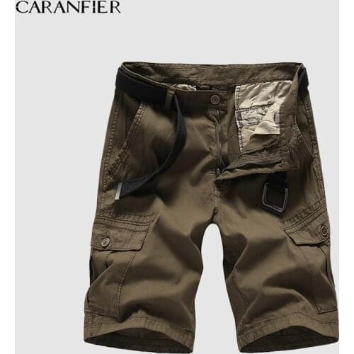 CARANFIER New 2018 summer casual shorts men solid color loose tooling shorts cotton pockets khaki color high quality Straight