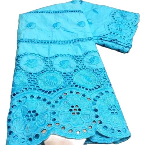 Blue African Swiss Lace Fabric 2021 Swiss Voile High Quality Design Dry Nigerian Cotton Lace Fabric Diy Dress Robes Materials SS