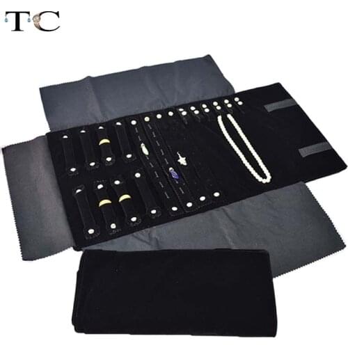 Jewelry Foldable Roll Bag for Travel Portable Carring Case Velvet Organizer Multi Functional Necklace Rings Earrings Storage Box