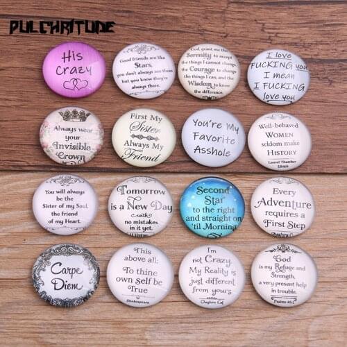 Random 6pcs Mix English Letters Pattern Round Glass Cabochon 20mm 25mm Dome Flat Back DIY Jewelry Finding