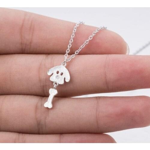 SMJEL New Women Necklaces Jewelry Small Dog and Bone Necklaces Chain Cute Tiny Pet Pendants Necklaces Girl Gifts