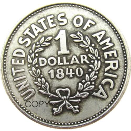 US 1840 Indian Dollar Commemorative Silver Plated Copy Coins