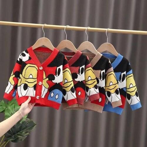 Baby Boys Girls Sweaters Cardigans Mickey Mouse Autumn Causal Toddler Long Sleeves Knitwear Jackets Winter Children Knitted Tops