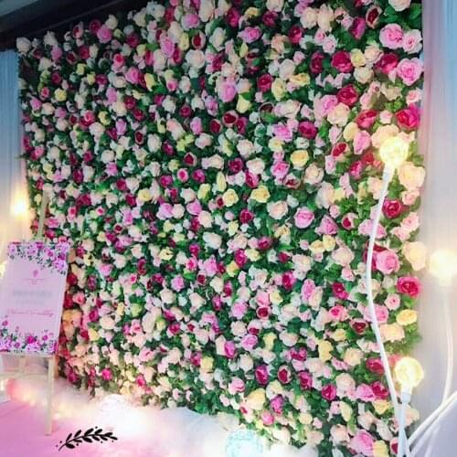 High Quality Simulation Flower Wall Peony Rose Hydrangea Artificial Silk Flower Panel For Wedding Background Decoration Props