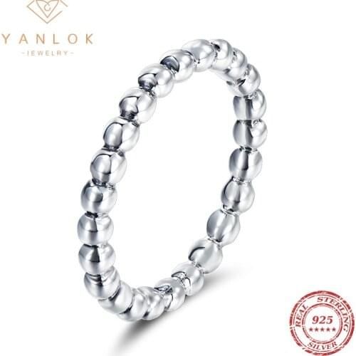 YANLOK Authentic 925 Sterling Silver Stackable Ring Round Circle Beads Finger Rings For Women Sterling Silver Jewelry Gift