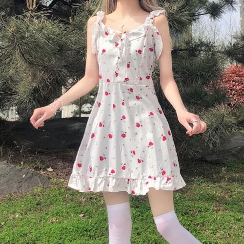 Japanese Soft Girl Sling Floral Dress 2021 New Sweet Kawaii Women Loose Sleeveless Summer Dress Vestido Mujer Casual Sundresses