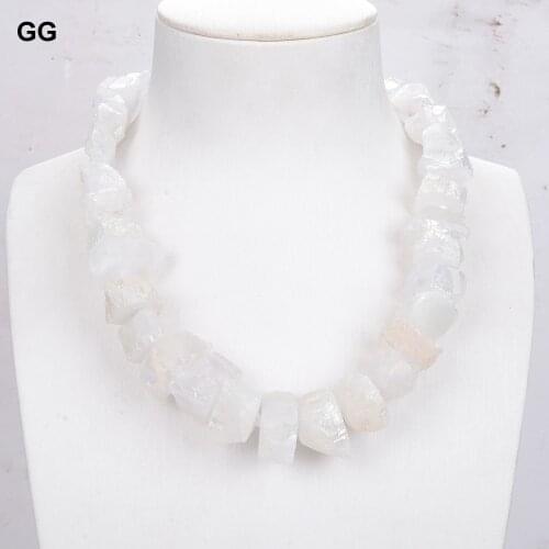 GuaiGuai Jewelry 19'' Natural Titanium White Quartz Graduated Faceted Slice Nugget Necklace