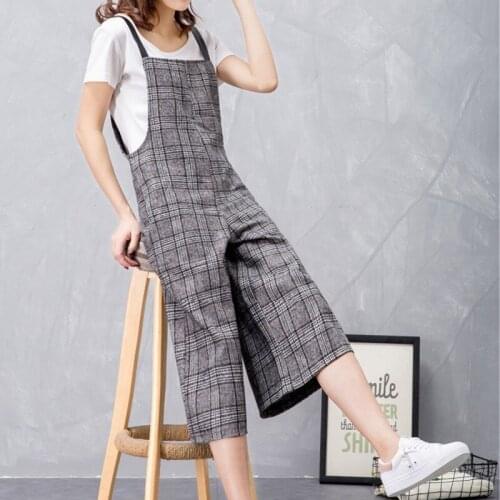 2020 New Arrival Jumpsuit Fashion Korean Plaid Suspenders Women Jumpsuit Slim Fit Ankle-Length Wide Leg Pants Womens Jumpsuit