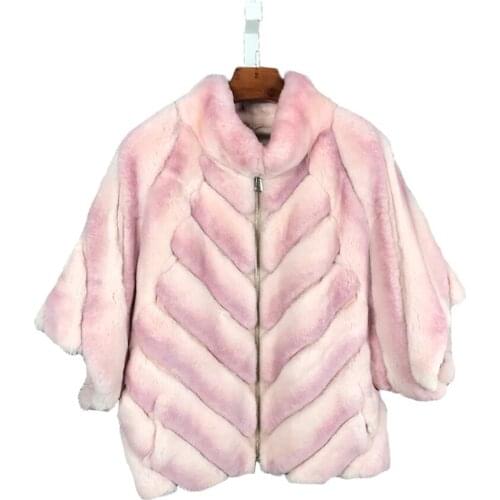 Winter Coat Jacket Real Rabbit Fur Overcoat 2020 New Fashion Batwing Sleeve Female Fluffy Warm
