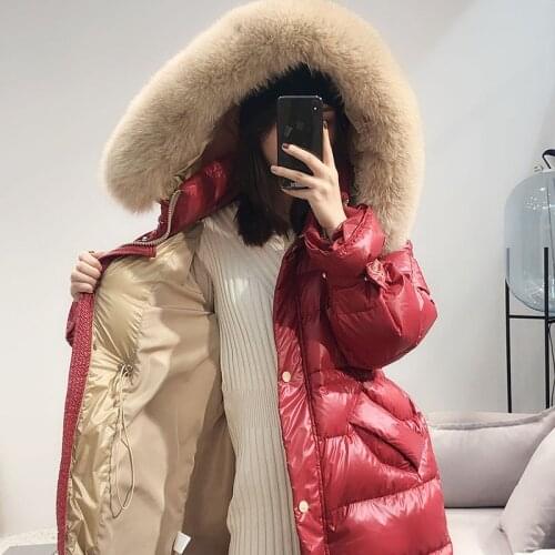 Winter Womens Down Jacket Hooded Parkas Real Fox Fur Collar Coat Korean Femlae Jackets and Coats Chaquetas Para Mujer WPY973