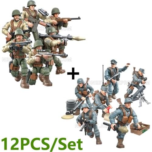 12X World War 2 WW2 Army Military Soldier City Police SWAT With Weapon Accessories Figures Building Blocks Bricks Kids Toys