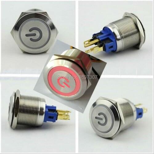 22mm Self-Locking and momentary Metal Switches with power symbol Ring LED illuminated ( 6V 12V 24V 230V )