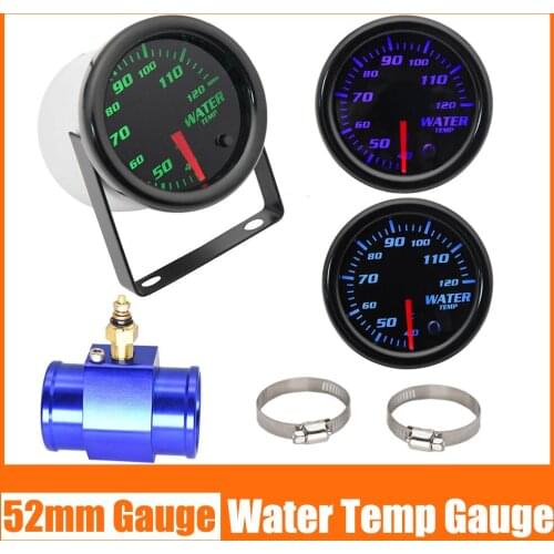 52mm Water Temp Gauge With Colors LED Smoke Face 1/8 NPT Sensor Adapter 40-120 Celsius Motorcycle Car Meter Voltmeter 24V