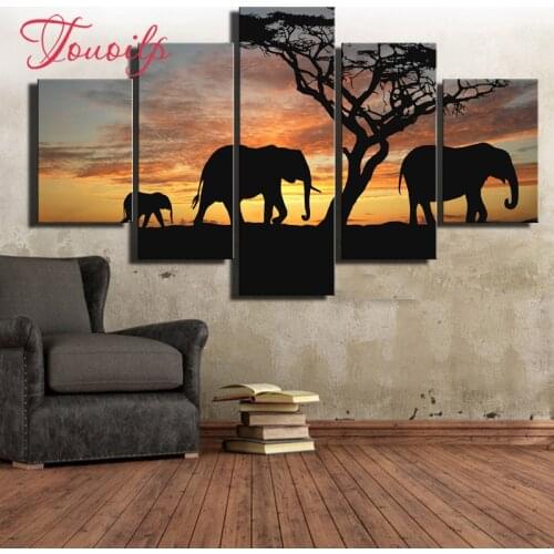5d diy 5ps Sunset elephant 5d diamond painting crystal 5d diamond embroidery spuare&round crystal painting cross stitchsets
