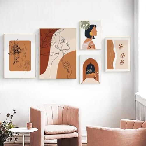Abstract Lines Of Womans Face Morandi Decorative Paintings For Living Room Wall Decoration Home Decor