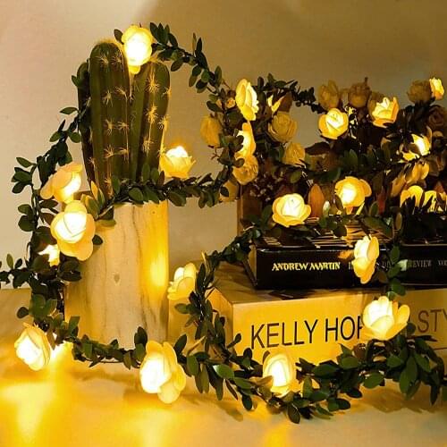 Battery/USB Operated 10/20/40 leds Rose Flower LED Christmas Garland Fairy String Lights Outdoor For Wedding Garden Party Decor