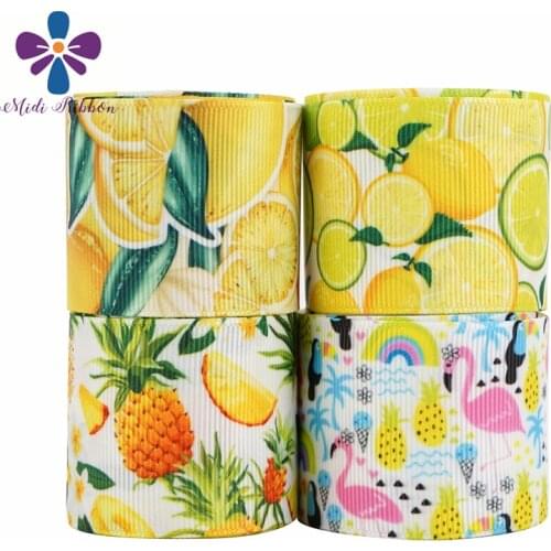 Free Shipping 16mm-75mm Lemon Ribbon Pineapple Ribbon Printed Grosgrain Ribbon For Handmade Bow/Party Decoration 50 Yards