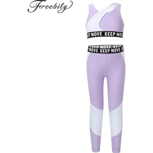 Kids Girls Sport Suit Gym Yoga Set Tracksuits Sleeveless Letters Printed Tank Top with Leggings Pants Fitness Workout Sport Sets