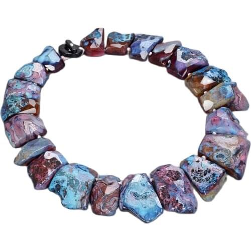 GG Jewelry 20x35mm Faceted Top-Drilled Fancy Polished Red Blue Fire Agate Necklace For Women