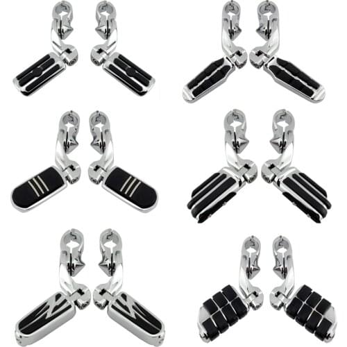 Chrome 1.25" 32mm Short Angled Adjustable Highway Foot Pegs/Peg Mount Rubber For Harley Motorcycle