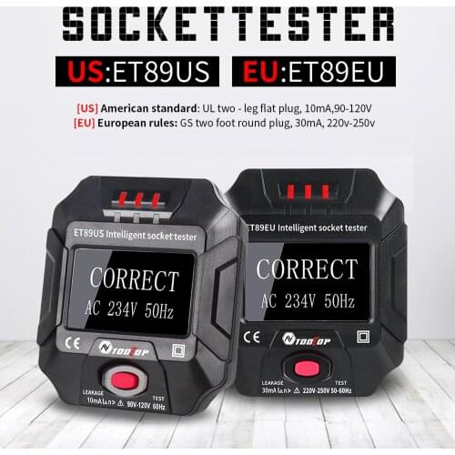 ET89 Intelligent Portable Digital Display Socket Detector Socket Voltage Frequency Wiring Tester RCD Test Socket Tester EU/US