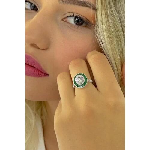 İtaly Vip Quality Baguette Ruby Oval Zircon 925 Sterling Silver Ring