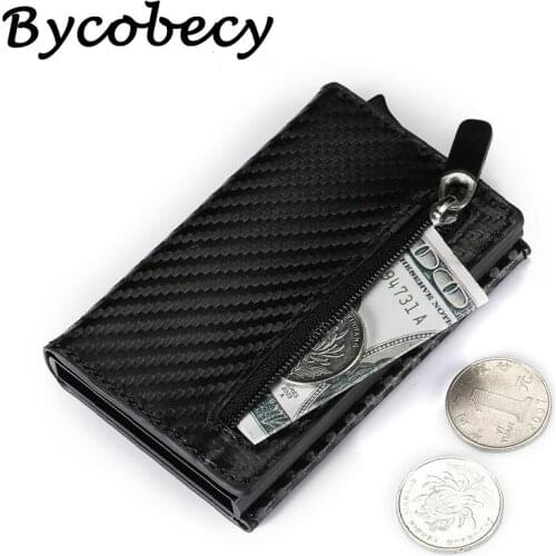 Bycobecy Carbon Fiber Coin Purse England Style Credit Card Holder Aluminum Box Magnet Slim Card Wallet RFID Pop Up Card Case