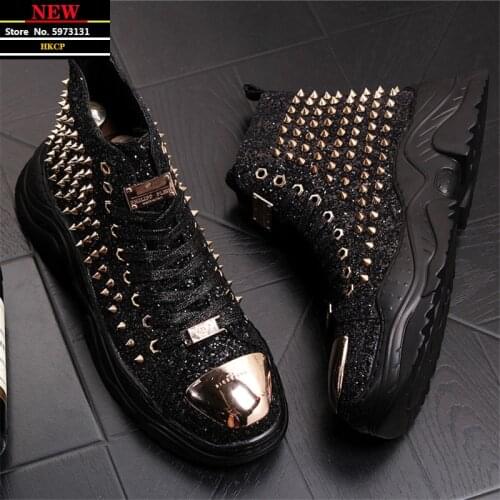 Autumn Luxury Designer Men Sneakers Rivet Punk Hip Hop High Tops Male Casual Platform Shoes Ankle Boots Zapatillas Hombre