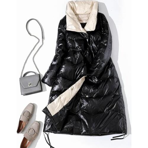 New 2019 winter double-faced down jacket womens high collar white duck down jacket long paragraph Parkas jacket clothing